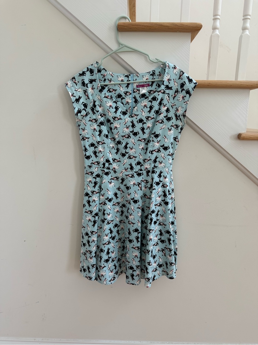Aqua dog Print Cap Sleeve Dress